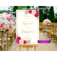 Pink red Wedding Welcome Sign,Gold Wedding Welcome sign,(105w)